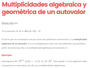 multiplicidad algebraica y geométrica de un autovalor